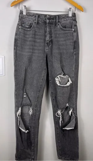 PacSun Mom Jeans Women’s 24 Black Distressed High Rise Mom Denim Indie thumbnail 1
