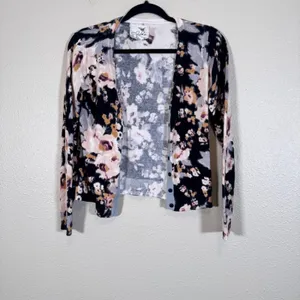 Anthropologie Tabitha Black Pink Floral Print Cardigan Sweater Womens S Buttons thumbnail 7