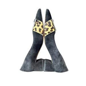 Franco Sarto Size 8 Black Suede Pumps Leopard Calf Hair Buckle Pointed Toe Heels thumbnail 4