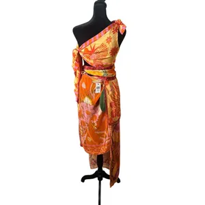 FARM Rio Tropical Print Cutout Midi Dress Womens XXS Orange Sarong NEW thumbnail 5