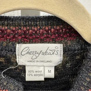 Vintage Cherry Lewis England Wool Jacquard Heritage Cardigan Sweater‎ Olive Med thumbnail 7