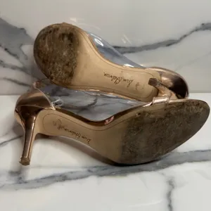 Sam Edelman Womens Rose Metallic Patti Heels Sz 9.5 Strappy Classic Minimal FLAW thumbnail 5