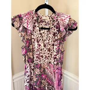 Ulla Johnson Asis Midi Dress Cotton Silk Batik Floral Tiered Purple Fuchsia 0 thumbnail 12