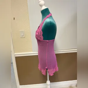 Vintage Victoria’s Secret Teddy‎ M bubblegum Pink Sheer Lace Babydoll Lingerie thumbnail 5