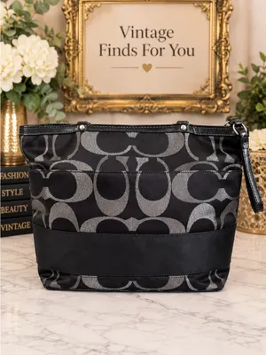 Coach Signature Black & Silver Jacquard Tote Bag – Style F20429 thumbnail 3