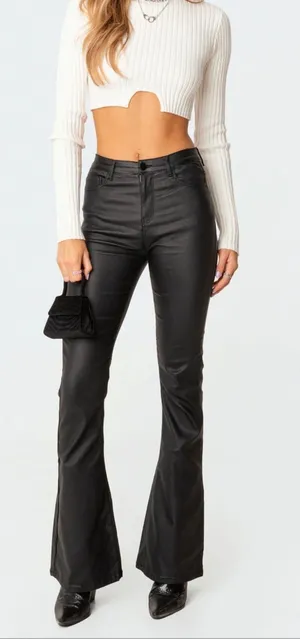 Edikted Faux Luna Leather Flare Jeans thumbnail 1