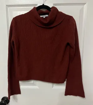 Madewell Bell Sleeve ribbed Turtleneck Sweater size small red‎ / brown thumbnail 1