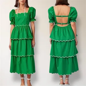 Anthropologie English Factory Green Tiered Maxi Dress Puff Sleeve Autumn Wedding thumbnail 2