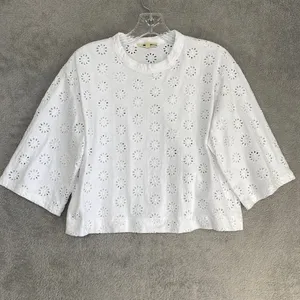 Madewell Eyelet Embroidered Crop Top XXS Womens White Short Sleeve‎ NV969 thumbnail 2