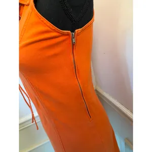 Vintage Y2K Orange Speed Mini Dress Sleeveless Lace-Up Collar Shift Dress Retro thumbnail 5