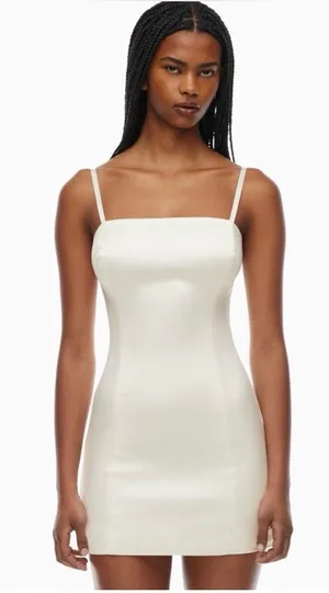 NWT Aritzia TEN Shimmer Satin Mini Dress Light Birch White 90s Style Size 8 thumbnail 1