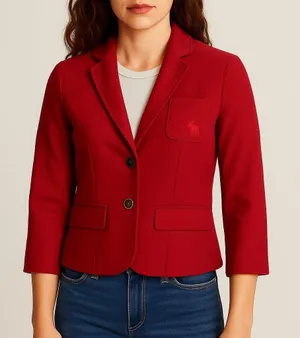 Abercrombie & Fitch Cropped Red Blazer Size XS Wool Blend 2 Button Jacket Preppy thumbnail 1
