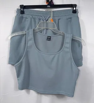 SHEIN Women’s Ribbed Lounge Set Blue Gray Crop Tank & Shorts Size Large thumbnail 1