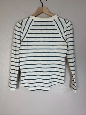 Veronica Beard Mason Baseball Tee Striped Ecru Slate XS $178 thumbnail 3