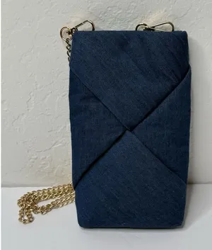 A New Day Cell Phone Purse Bag Denim Blue Gold Chain Crossbody Chic Festival New thumbnail 1
