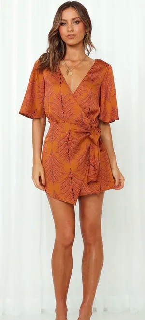 Hello Molly Women’s Size 4 Midnight Noise Rust Color Romper Lined Boho Chic thumbnail 1