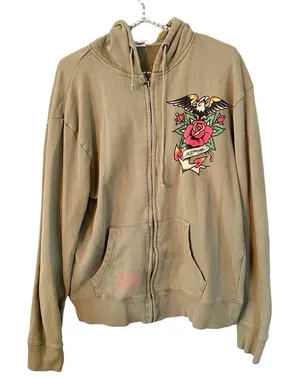 Ed Hardy‎ Size Large Vintage Y2K Green Eagle Rose Full Zip Hooded Sweatshirt thumbnail 1