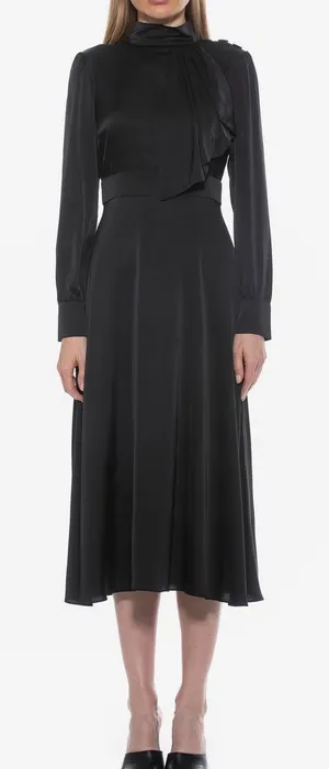 Alexia Admor Black Satin Mock Neck Drape Midi Dress Sz 4 D3401 thumbnail 1