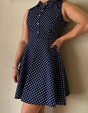 Nordstrom retro 60s style navy blue polkadot flare dress thumbnail 3