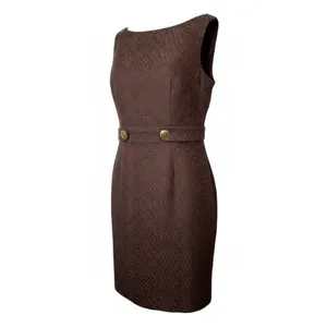 Milly Bark Brown Textured Sheath Dress Womens 8 Gold‎ Button Open Back Mod NWT thumbnail 2