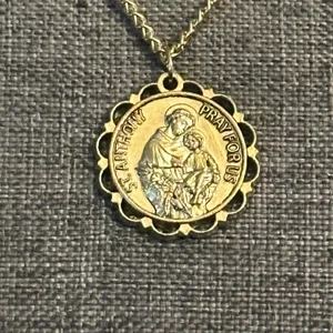 St. Anthony Pray For Us Pendant Necklace Gold thumbnail 2