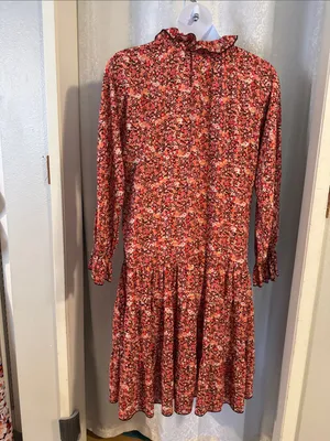 Women's Floral Tiered Drop Waist Dress Sz: L thumbnail 2