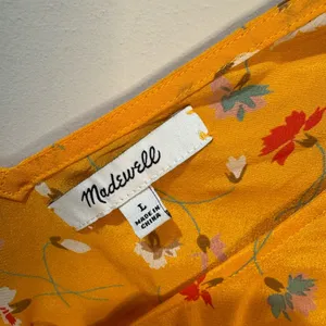 Madewell Silk Painted Carnations Floral‎ Ruffle Sleeve Blouse Gold Yellow thumbnail 8