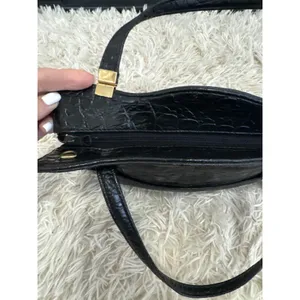 Vintage Black Embossed‎ Crocodile Texture Top Handle Handbag Gold Hardware Women thumbnail 8