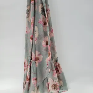 Express Wrap Dress Womens S/M Green Floral Watercolor Sheer Tiered Long Maxi thumbnail 13