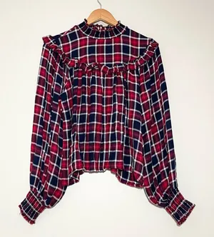 Free People Charlie Ruffle Plaid Top thumbnail 1