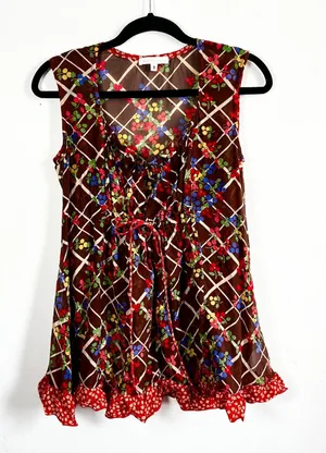 Anthropologie Corey Lynn Calter Tank Top Size 8 100% Silk‎ Ruffles Boho thumbnail 1