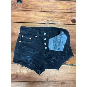 Levi’s 501 High-Rise Denim Cutoff Shorts - Women Size 24 - Black Distressed thumbnail 9