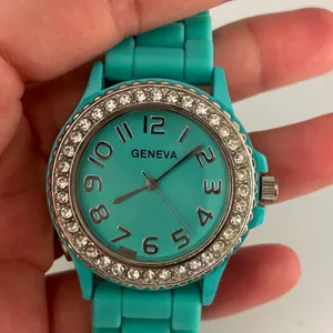 Geneva Turquoise Rhinestones Studded Bezel Women’s Fashion Watch Working thumbnail 7