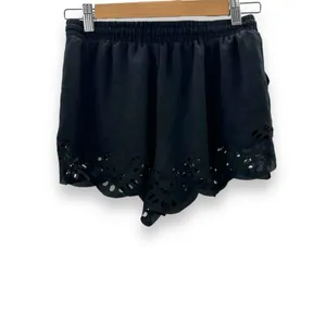 Brandy Melville Black Floral Laser Cut‎ Eyelet High Rise Drawstring Shorts OS thumbnail 2