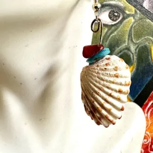 Blue orange shell drop earrings thumbnail 9