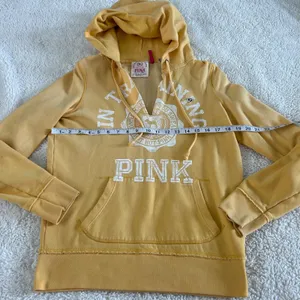 VTG Y2K Victoria's Secret PINK Hoodie Yellow V-Neck Graphic Print College Preppy thumbnail 5