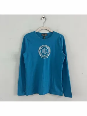 Lauren Ralph Lauren LRL Active‎ Embroidered Logo Blue Long Sleeve Cotton Shirt thumbnail 2