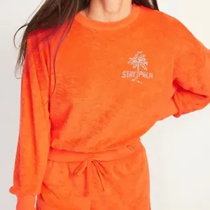 New with Tags Old Navy Stay Palm Cropped Long Sleeve Slub Knit Terry Sweatshirt thumbnail 2