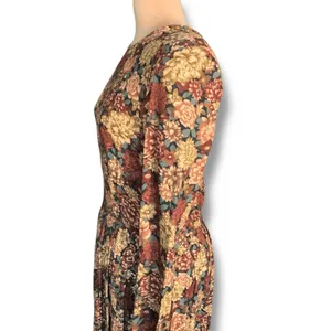Vintage Brown Floral Midi Dress Long Sleeve Rayon Boho 90s‎ Grunge Size 10 Boho thumbnail 9