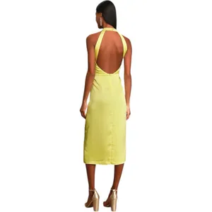 Lulus Women’s Open Back Yellow Halter Dress Size Medium thumbnail 9