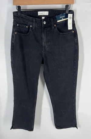 Abercrombie & Fitch Curve Love Mid Rise Cropped Straight Split Hem Jeans 27 NWT thumbnail 1
