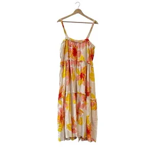 Free People‎ Women's Moonshine Linen Blend Floral Midi Dress Neutral Boho Size M thumbnail 3