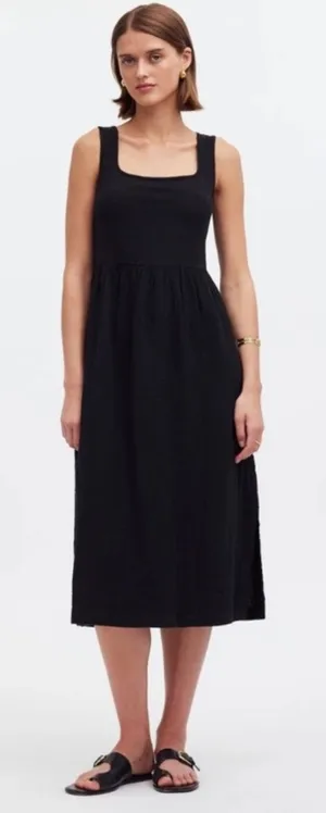 Madewell black mixed fabric black cotton midi dress. Size Large. thumbnail 1
