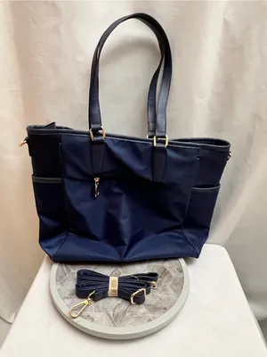 XB Navy Blue Nylon Tote Bag Laptop Travel Shoulder Purse Gold Hardware thumbnail 2