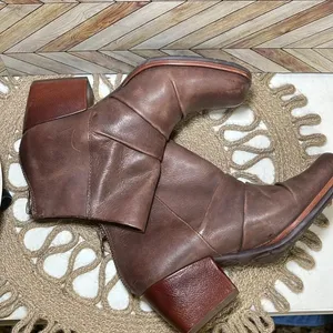 Kork Ease Brown Leather Kissel Ankle Boots Wrinkle Slouch‎ Block Heel 6M Comfy thumbnail 6
