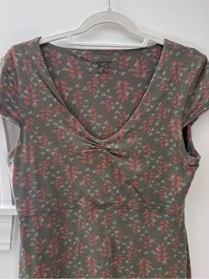 Toad & Co Rosemarie Dress Organic Cotton Olive Green Leaf Print Womens M thumbnail 8