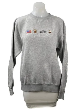 Women's Gray Embroidered USA Flag Cowboy Eagle Long Sleeve Sweatshirt Top Size M thumbnail 1