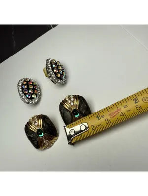 Rhinestone Stud Pierced Earrings Lot Of 2 Large Studs thumbnail 5