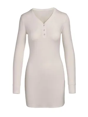 SKIMS Bone Long Sleeve Henley Sleep Lounge Mini Dress Size Large thumbnail 2