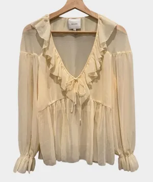 Reformation Wyn Ruffle Sheer Blouse Size 8 thumbnail 1